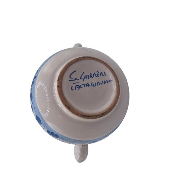 Hand-Painted Italian Pottery Sugar Bowl With Dual Handles & Blue Floral Design - Picture 4 of 9